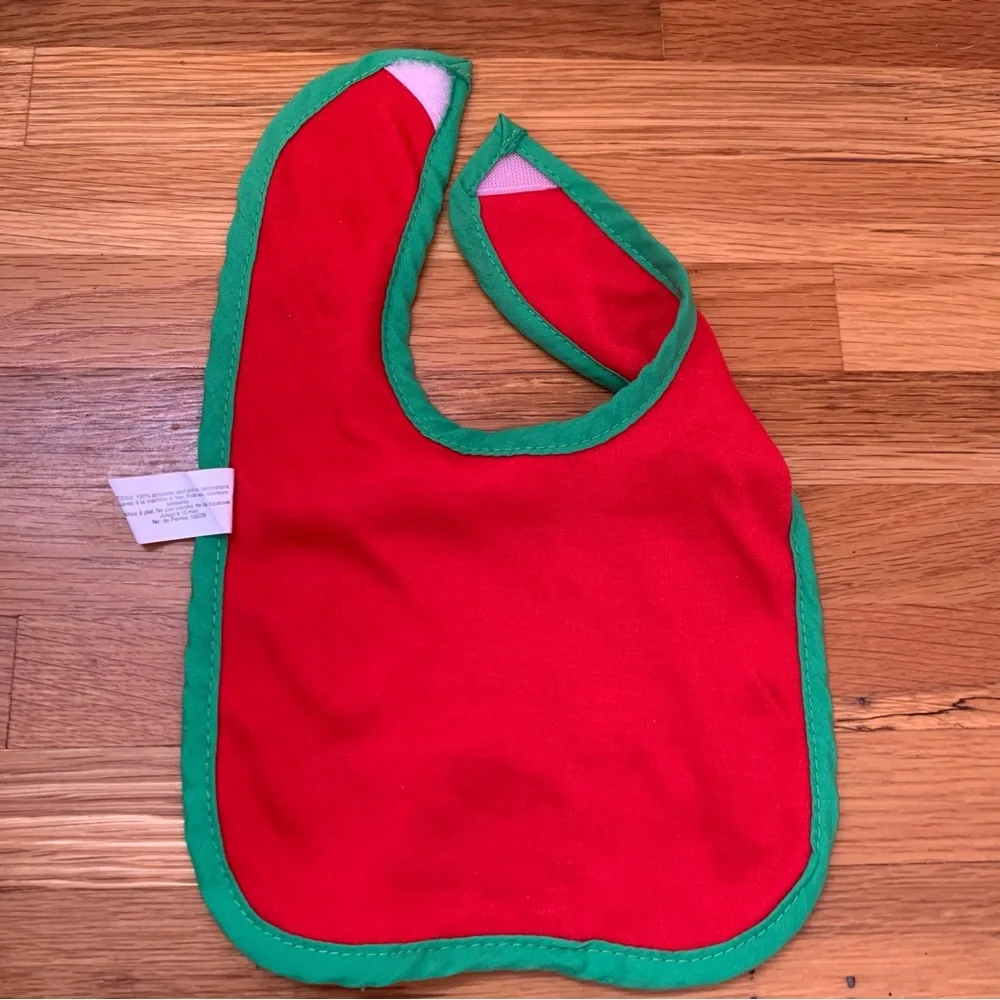 Baby Bib My First Christmas Baby Bib Reindeer Red Green Snow